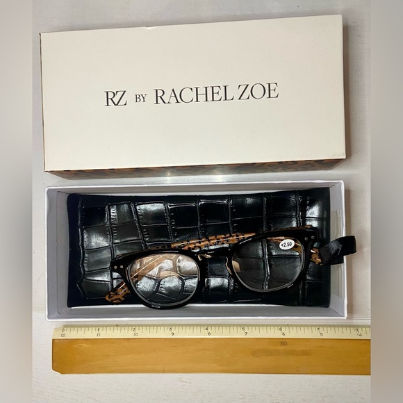 RZ By Rachel Zoe Leah Reading Glasses +2.0 NIB Tortoise Shell & Black with Case - Picture 5 of 5